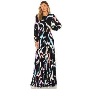 A.L.C. Leah Abstract Print Maxi Dress Size 0 Black Multicolor Long Sleeve $895